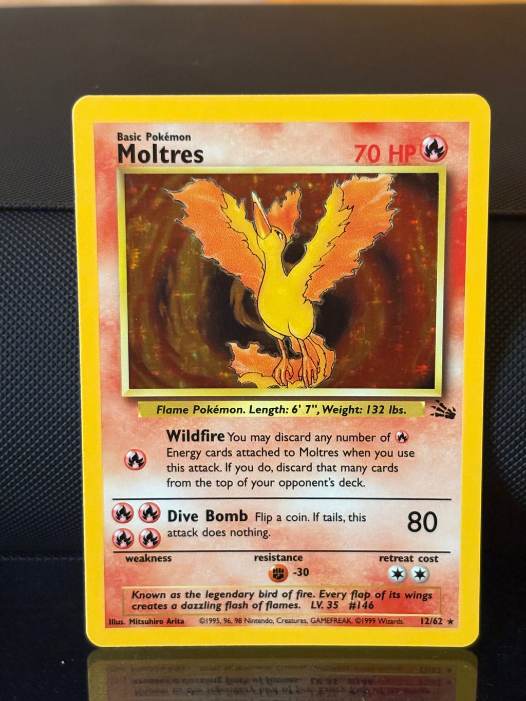 Moltres 12/62 Holo Rare – 1999 Pokémon Fossil Unlimited – Vintage WOTC