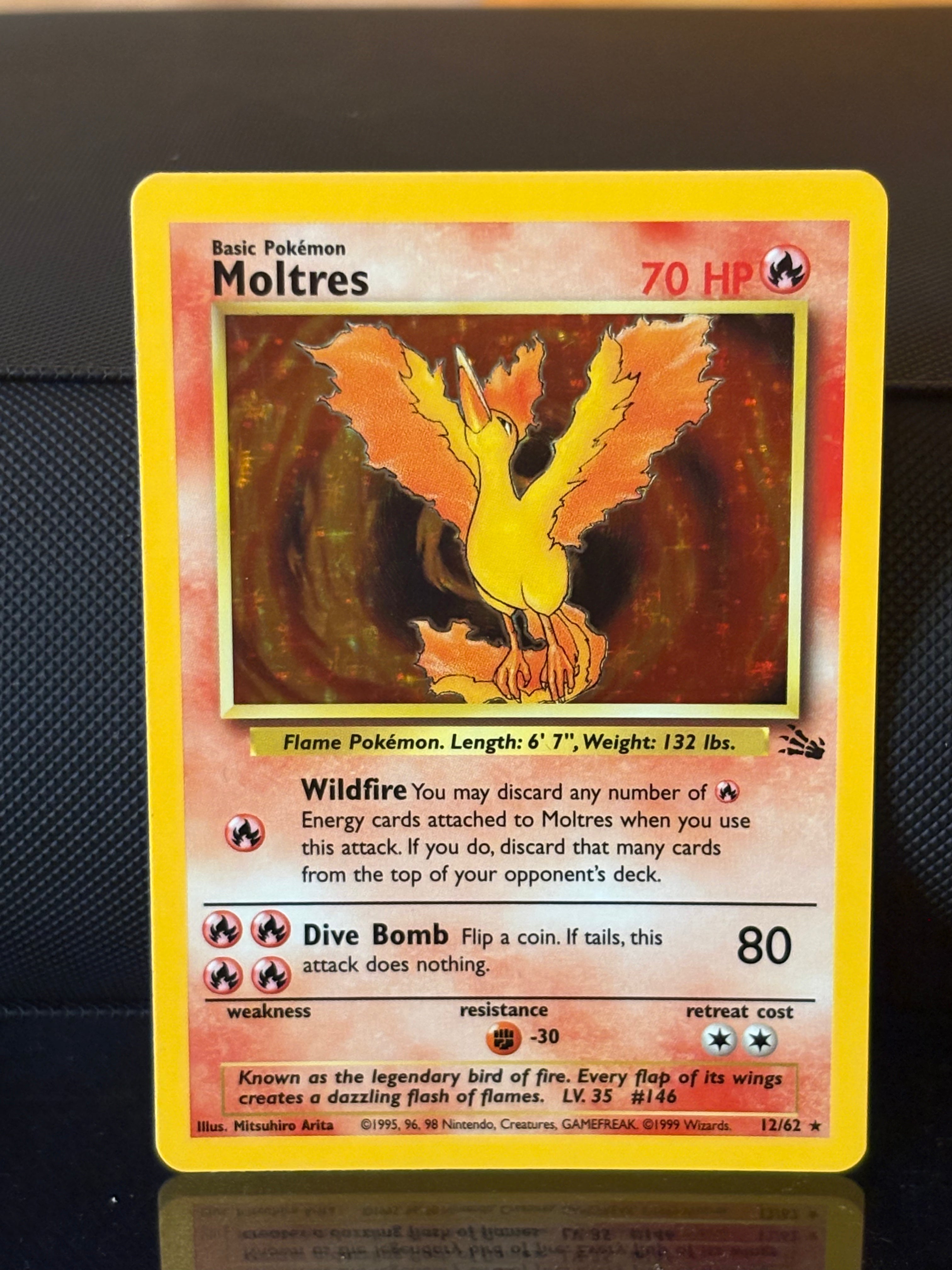 Moltres 12/62 Holo Rare – 1999 Pokémon Fossil Unlimited – Vintage WOTC